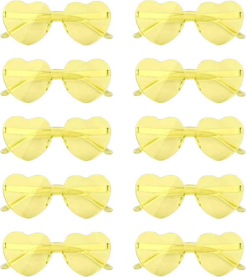 NACHLYNN 10 Pairs Heart Sunglasses Women Rimless Heart Shaped Sunglasses Candy Color Glasses for Costumes Cosplay (Yellow) - Image 1